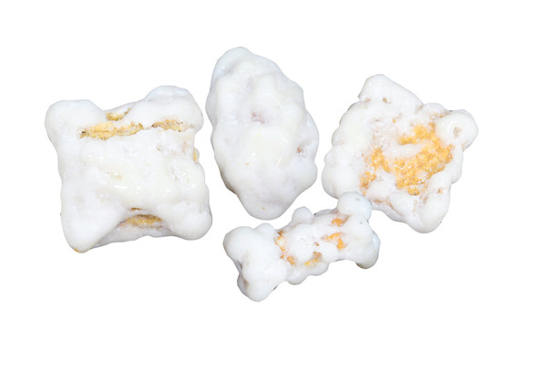 Close up of Confectioner coated graham cereal in Red Rocker Rocking Chair Mix on harvestarray.com