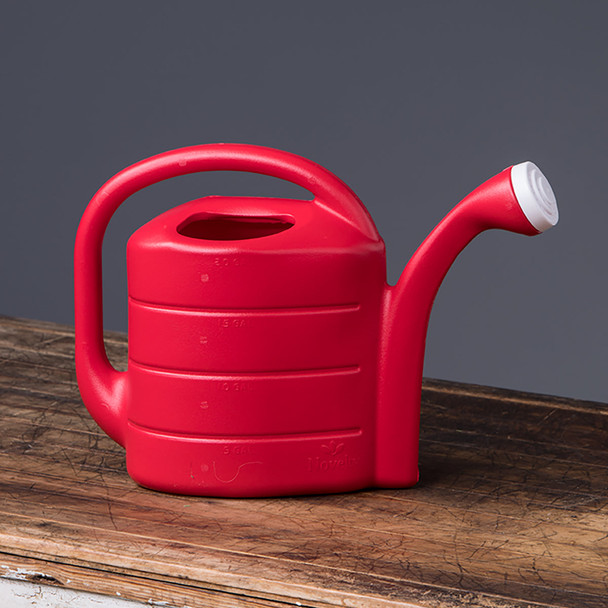 Red Two-Gallon Watering Can has water level marks embossed on the outside of the can from Harvest Array
