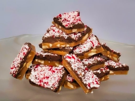 Dark Chocolate Peppermint Toffee on a tray