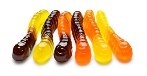 Albanese Fall Gummi Worms with cute worm faces come in an 8 oz. container from Harvest Array