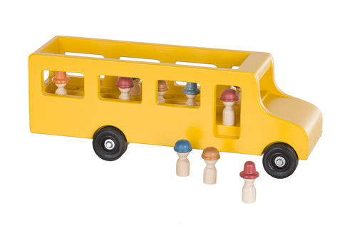 Amish made yellow wooden school bus with little people