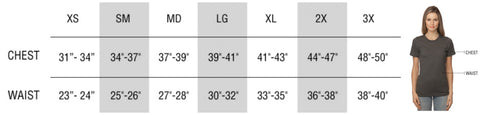 Women's 50/50 Blend V-Neck T Shirts Sizing Chart
