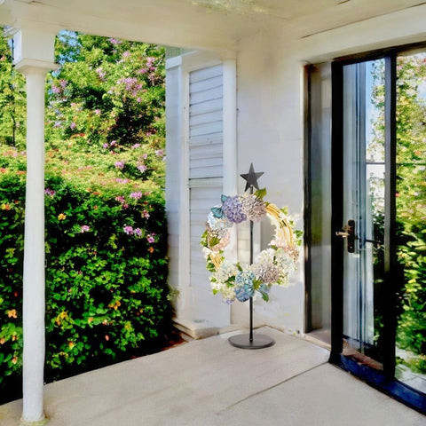 Hang a wreath on the front porch without it being on the Front Door with our Metal Wreath Stand with Star.