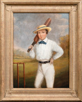 19th Century English Portrait Of Boy Cricketer W Hammersley Essence Cricket Club