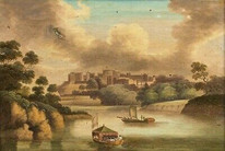 19th Century Chinese School Windsor Castle Capriccio Landscape Antique Painting 