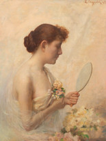Large 19th Century French Portrait Of A Lady Mirror ÉDOUARD CUGNOTET (1848-1899)