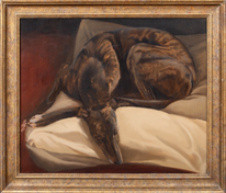 Large 1948 Portrait Sleeping Brindle Greyhound Dog Arthur WARDLE (1864-1949)