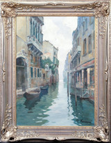 Large Circa 1900 Italian Venice backwater Canal by MARIO MARESCA (1877-1959)
