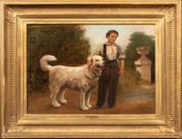 19th Century French Country Boy & His Dog Portrait by Jules BRETON (1827-1906)
