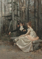 19th Century Spanish Gentleman & Lady Lovers Woodland Scene by R M LA MONACA