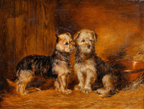 Large 19th Century Scottish Portrait Of Terrier Dog Puppies by JOHN MCLEOD