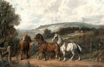 Large 19th Century Plough Horses Returning Home Farm Landscape A F W BURTON