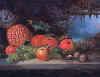 19th Century English Fruit Still Life Apple Peaches William Malbon (1805-1877) 