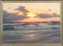 Large 19th Century Sunset Over The Baltic Sea Coastal - Carl Kenzler (1872-1947)