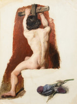 Large 19th Century English Nude Male Crucifix Portrait William Etty (1787-1849)