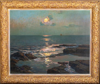 Large 19th Century Moonrise Over Carbis Bay by Albert Julius Olsson (1864-1942)