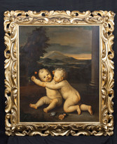 Huge 19th Century Bolognese Italian Old Master Putto Playing Flowers Antique