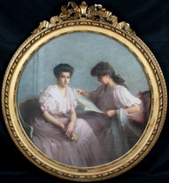 Large 19th Century French Portrait Of Two Women In A Paris Interior PAUL THOMAS
