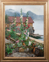 Large 19th Century German Summer Fishing Flowers Paul Hermann Wagner (1852-1937)