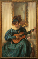 Large 19th Century Portrait of a Girl Playing Guitar WALTER ERNEST WEBSTER