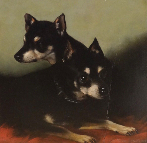 19th Century English Manchester Terriers Dog Portrait by G.W. MILTON of Bath