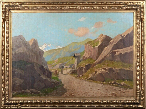 Large 19th Century Italian Mountain Alps Shrine Alpine Landscape Ugo GHEDUZZI 