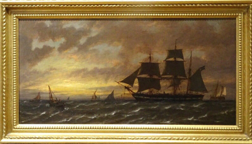 Large 19th Century English Ships At Sunset RICHARD HENRY NIBBS (1816-1893)