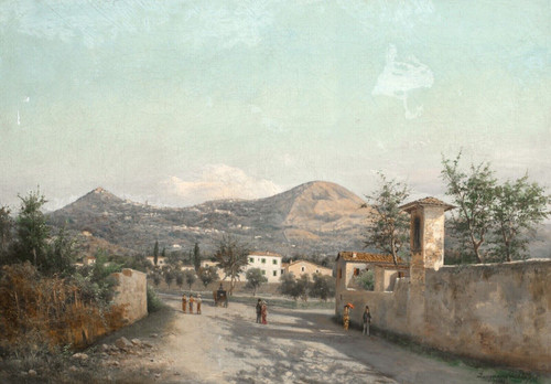 Large 19th century Italian Landscape San Nicolo Sardinia LUSIGNANO DE CUPPIS 