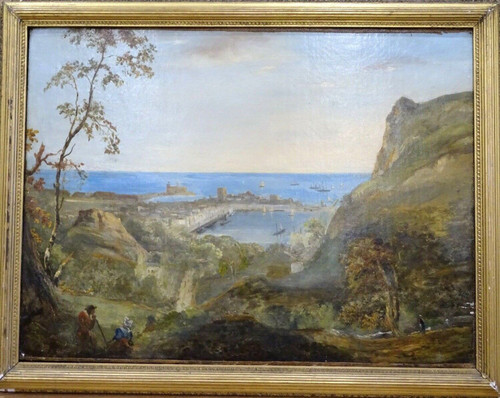 Large 19th Century Landscape Cherbourg Harbour by Ramsay Richard REINAGLE 
