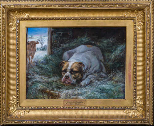 19th Century English Bulldog In Manger Dog Portrait by Samuel BOUGH (1822-1878)