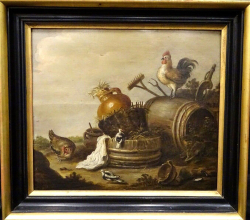 Fine 18th Century English Farm Chicken Hens & Birds Scene Marmaduke CRADOCK