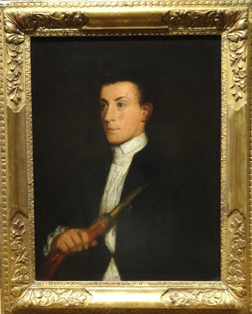 Large 18th Century Italian Portrait Gentleman Zampogna Player Musician Painting