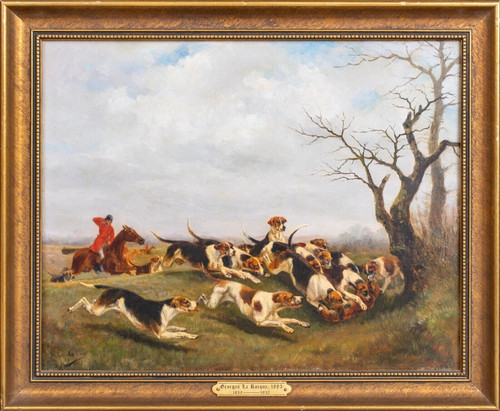 French 19th Century Fox Hunting Horse & Hounds The Kill by GEORGES LAROCQUE