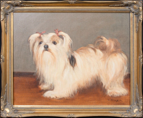 Large 20th Century English Portrait Of A Lhasa Apso Toy Dog by Ruth Bowyer