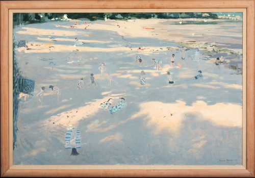 Huge 20th Century Brittany Beach Children Playing Landscape by Andrew MACARA