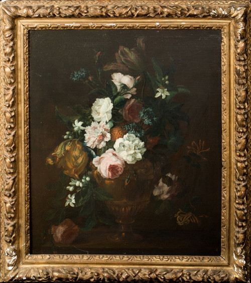 Large 17th Century Dutch Old Master Still Life Study Of Flowers In An Urn