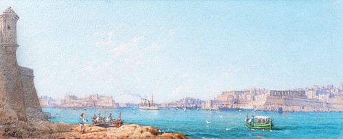 19th Century The Grand Harbour, Valletta Malta by Luigi M. Gallea (1847-1917)