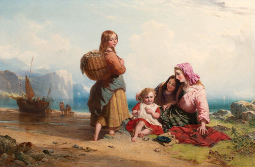 19th century Scottish Fisherfolk & Children Beach John Adam Houston (1812-1884)