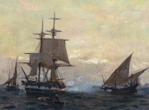 Large 19th Century Scottish Naval Ships The Evening Gun Alexander YOUNG