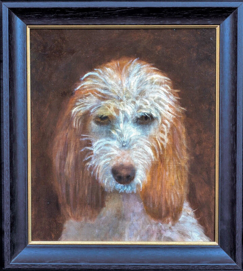 19th Century English School Dog Portrait Scuffy Terrier / Spaniel Oil Painting