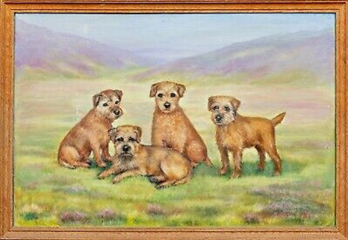 Early 20th Century Border Terrier Dogs Portrait "Lucy, Linnet, Lorna & Lark" 