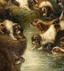 Huge 19th Century English Otter Hounds Hunting Hunt Edward Armfield (1817-1896)