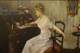 Large 1909 English Portrait Of An Elegant Lady At Her Writing Desk Percy STURDEE