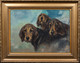 Early 20th Century English School Portrait Of Three Hounds Dogs Antique Painting