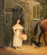 Large 19th Century English Lady & Gentleman On Horse Country Landscape Scene