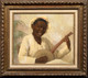 19th Century American School Portrait Of An African American Boy Playing Banjo 