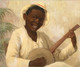 19th Century American School Portrait Of An African American Boy Playing Banjo 