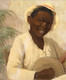 19th Century American School Portrait Of An African American Boy Playing Banjo 