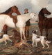 Large 19th Century Scottish Moors Horses & Hound Dog Hunting Landscape CLEMINSON