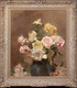 Large French 1908 Still Life Pink White & Yellow Roses LUCIEN SIMON (1861-1905)